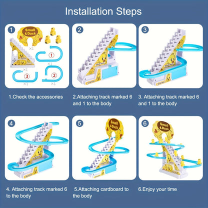 Brinquedo Ducky Escalada de Escadas com Luzes e Música, Pista de Deslize para Crianças, Brinquedo de Pista Divertido e Fofo, Perfeito para Presentes de Aniversário