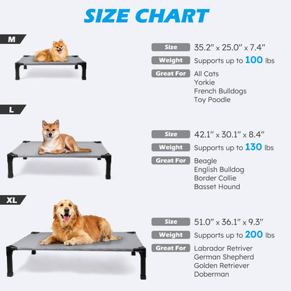 Cama Elevada para Cães, Cama Suspensa Refrescante para Animais de Estimação com Tela de Malha Respirável Lavável e Resistente a Mordidas e Estrutura de Metal, Cama Portátil para Cães