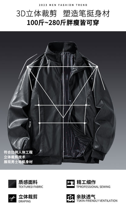 Leather Jacket Men Coats Windproof Oversized 6XL 7XL 8XL Plus Size Autumn Motorcycle Travel Fleece Black Zipper Winter Overcoat