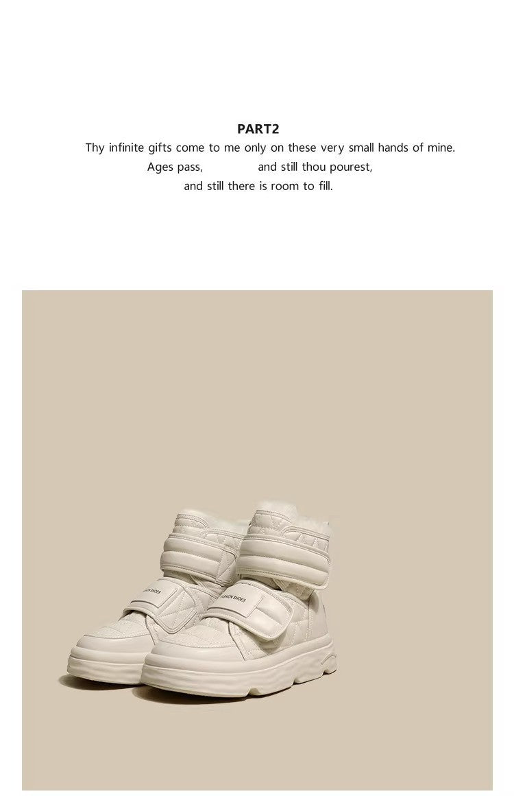 Fur White Boots Women Padded Cotton Shoes Winter Warm Pu Leather Snow Boots Footwear Thick Bottom Plush Short Ankle Boots