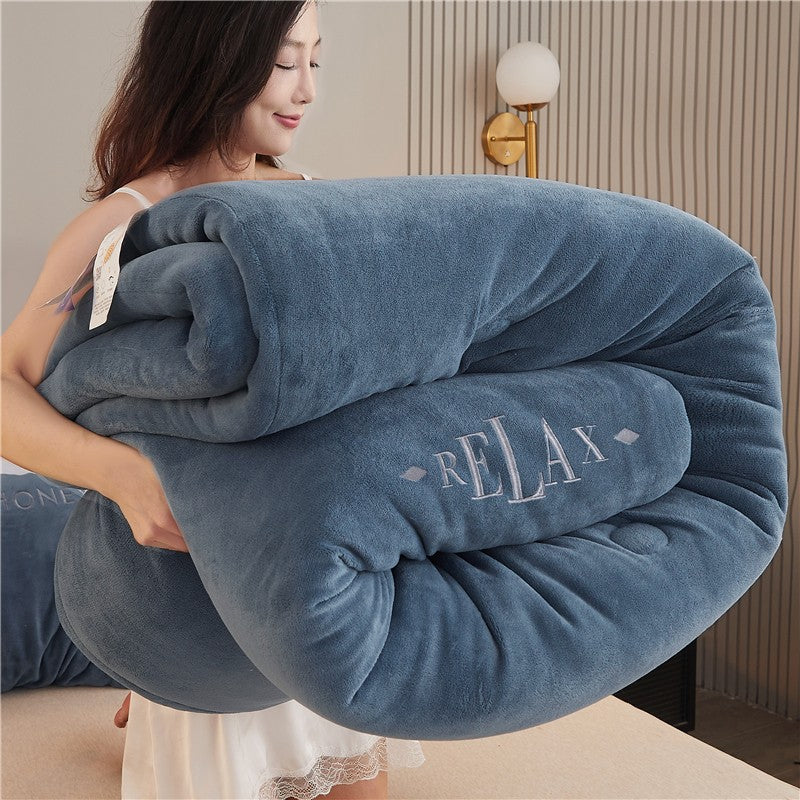 Double Sided Milk Velvet Winter Comforter Thickened Warm Double Layer Flannel King Size Quilts for Bed Solid Soft Plush Duvets
