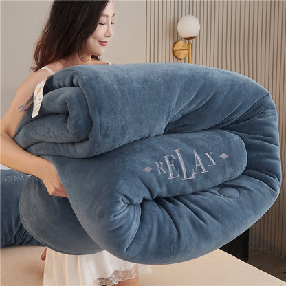Double Sided Milk Velvet Winter Comforter Thickened Warm Double Layer Flannel King Size Quilts for Bed Solid Soft Plush Duvets