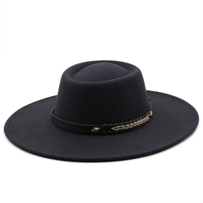 British Style Felt Fedoras Hats for Women9.5CM Wide Brim Men Formal Luxury Jazz Caps Bowler Wedding Dress Hat Chapeau Femme