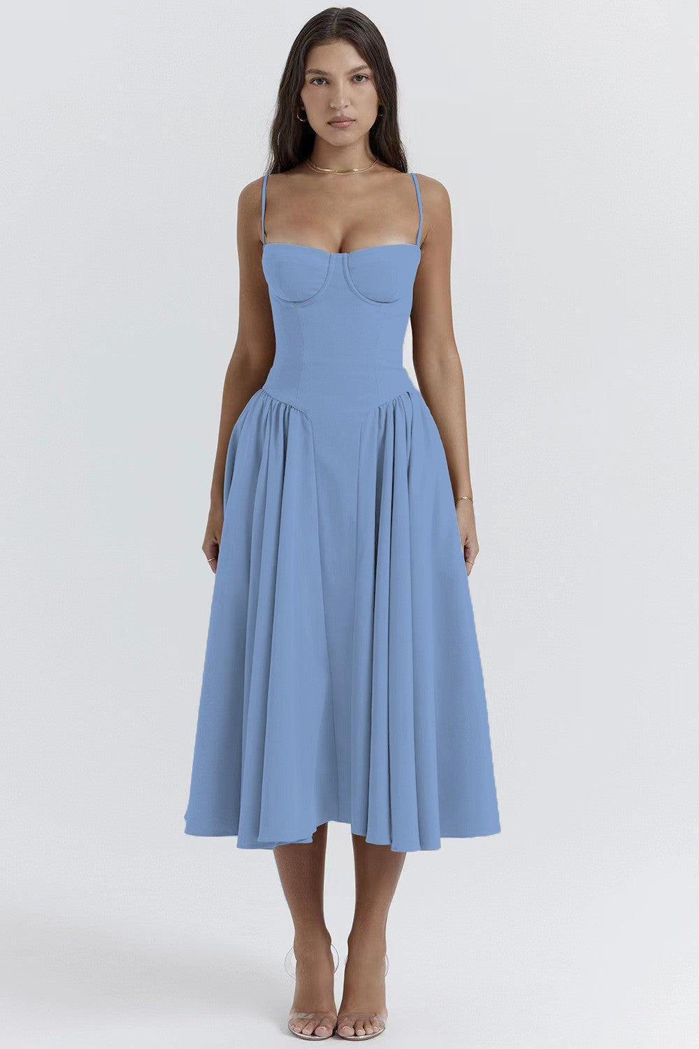 Summer Women Elegant Sleeveless Backless Pleated Dresses Lady Sexy Solid Sling M