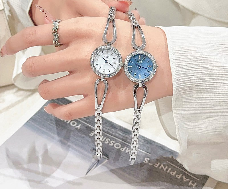 GEDI Women's Watch Silver Fashion Waterproof Ladies Watches Elegant Diamond Quartz Wristwatch Woman Gift for Girlfriend