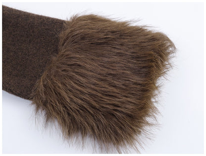 Ladies Coat With Plush Hem Faux Fur Single Breasted Patchwork Knitted Coat Autumn And Winter Daily Fashion Versatile Coat