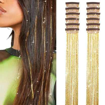 Pacote de 12 Unidades de Cabelo Extensor com Presilha, Tinsel Colorido com Brilho, Extensões de Cabelo de Fada, Acessório Cintilante para Festa de Mulheres, Meninas e Crianças