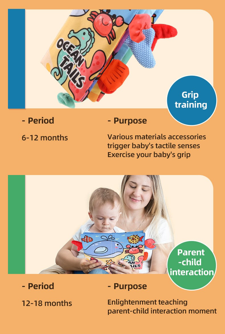 Puzzle Early Education Toys Ocean Style Baby Cloth Books 4 Page Soft Washable Tearable Toy for 0-3 Year Old Babies Newborn Gift