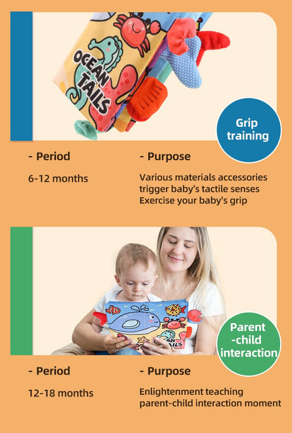Puzzle Early Education Toys Ocean Style Baby Cloth Books 4 Page Soft Washable Tearable Toy for 0-3 Year Old Babies Newborn Gift