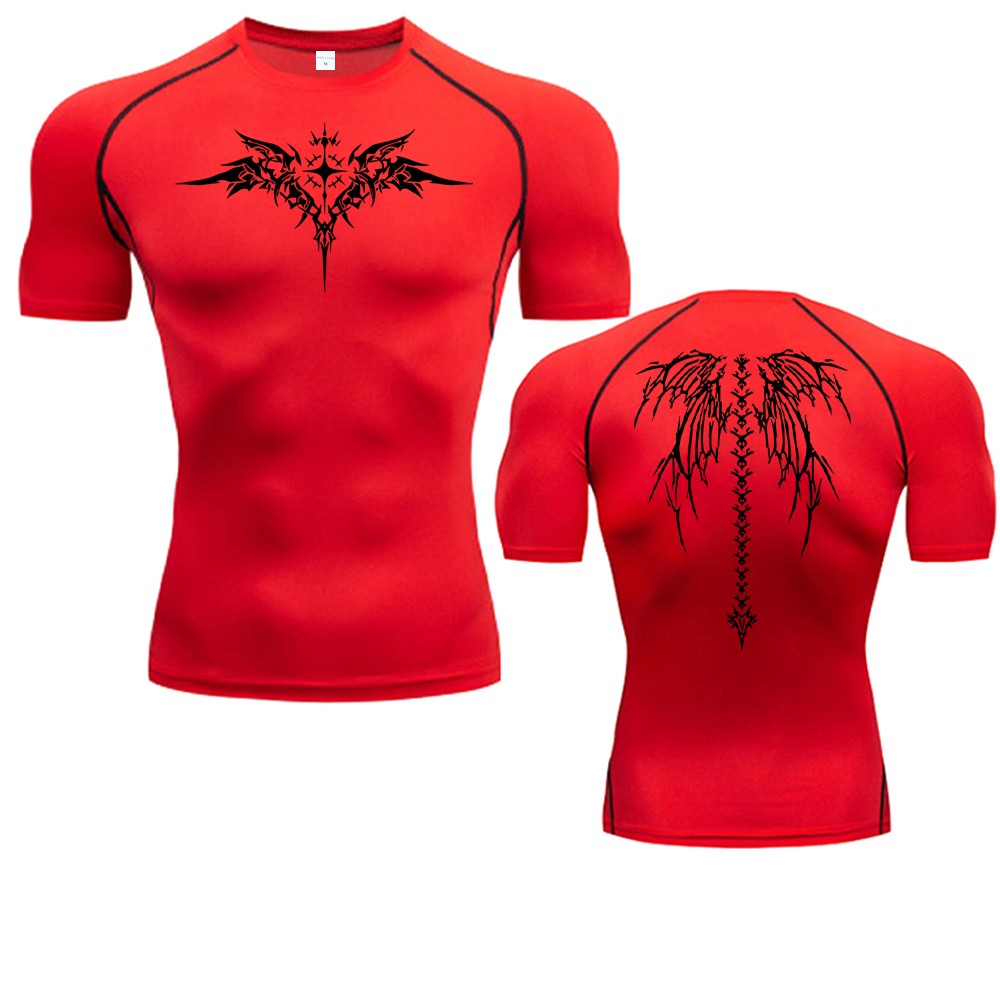 Anime Print Compression Shirt Mens Running T-Shirt Quick-Drying Fitness Sportswear Gym Sports Short Sleeve Breathable Tops