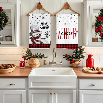 2/4pcs Merry Christmas towels Snowman Snowflake Christmas tree pattern Kitchen cleaning towels Dishwashing towels Hand towels