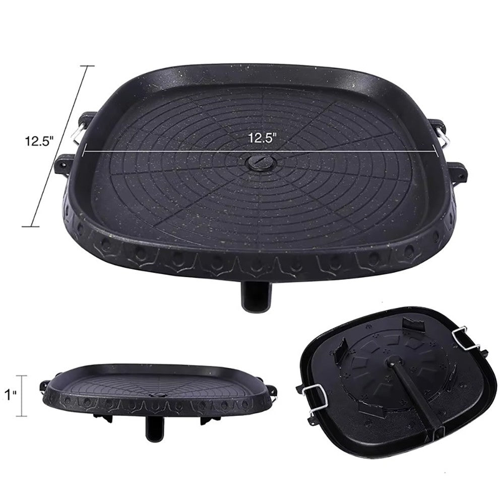 DEOUNY Korean BBQ Grill Pan with Maifan Stone Coated Surface Non-Stick Camping Frying Pan Portable BBQ Grill Plate for Outdoor