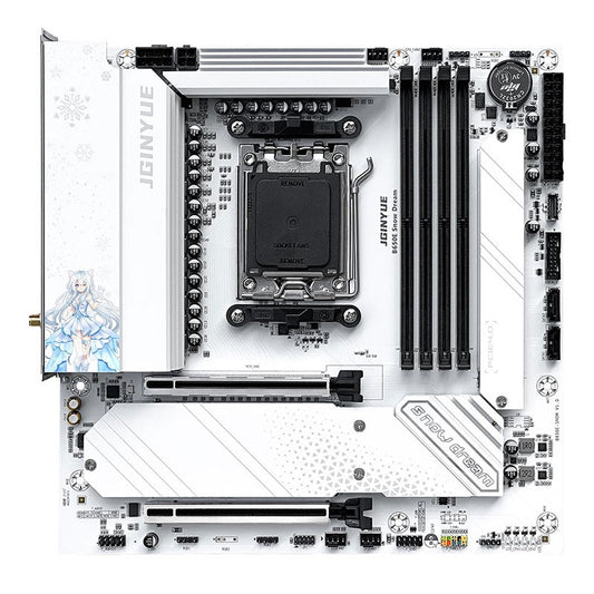 Placa-mãe JGINYUE AM5 B650E Snow Dream, compatível com AMD Ryzen 9000/8000/7000, PCIe 5.0, DDR5 7000+(OC), LAN 2.5G, ARGB