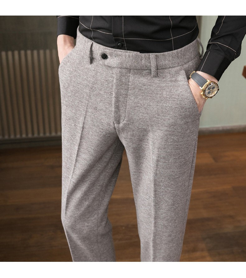Calças masculinas casuais de mistura quente para outono e inverno, escovadas, design de cintura média, tamanhos 28-38.