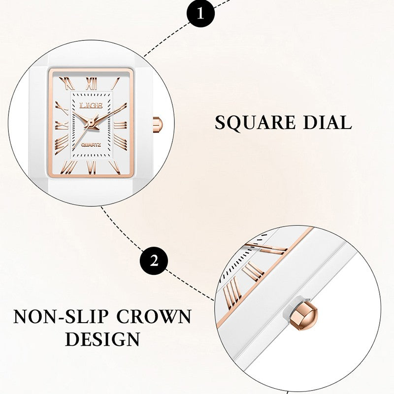 LIGE 2026 Women's Watch ceramic fashion quartz wristwatch elegant waterproof vintage watches ultra-thin Watch for Women reloj