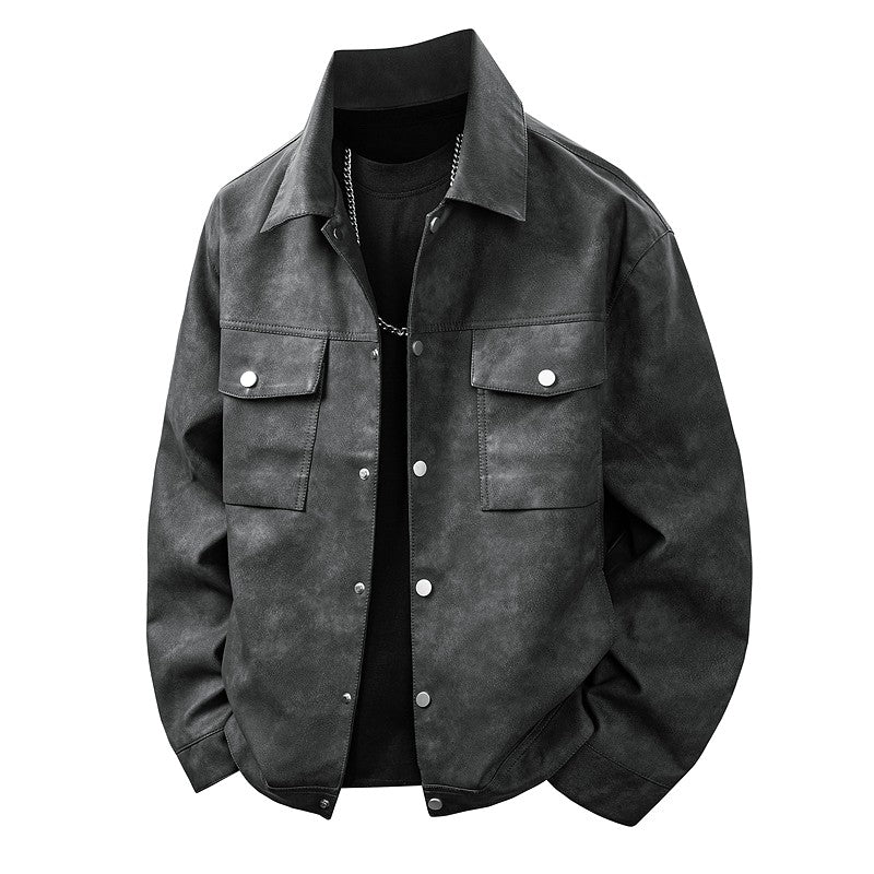 Leather Jacket Men Suede Coats Black Pockets Oversized 6XL 7XL 8XL Plus Size Street Motorcycle Button Autumn Brand Waterproof