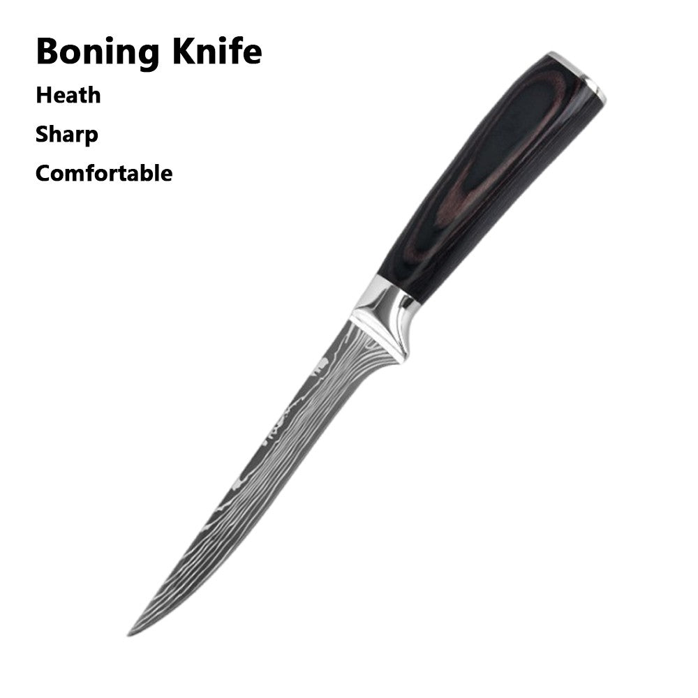 Conjunto de Facas de Chef 1-10 Peças Facas de Cozinha Padrão Damasco a Laser Faca Japonesa Santoku Afiada Cutelo Faca Utilitária para Fatiar