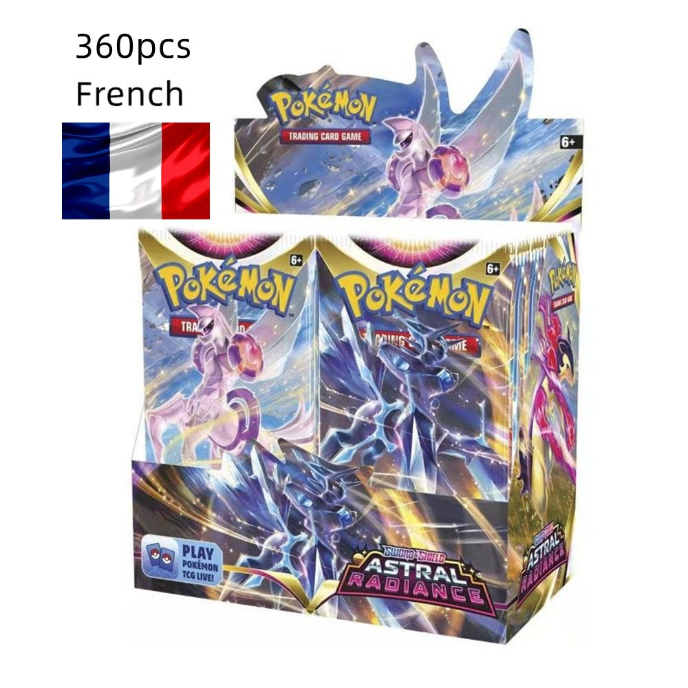 360 cartões Pokémon TCG francês: Caixas de Booster Estrelas Cintilantes, Radiância Astral e Chamas Obsidianas com 36 pacotes.