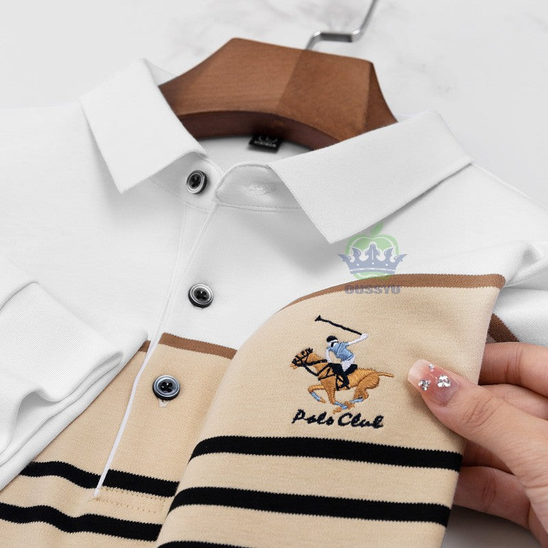 Luxury Embroidery Autumn Winter Men's Long-Sleeved Polo Shirt 100%Cotton Hip-Hop Harajuku Lapel Full-Sleeved polo Tops Male 3XL