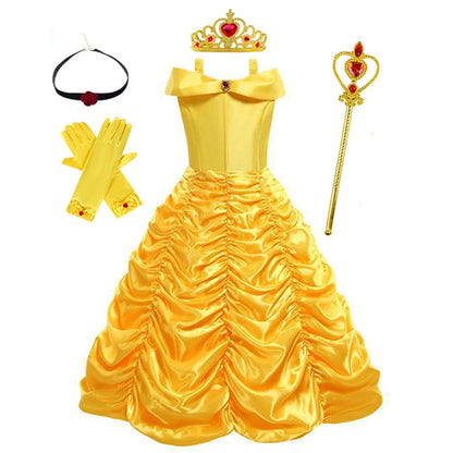 Disney Belle Princess Dress Halloween Cosplay Beauty and The Beast Costumes 2-10Y Girls Birthday Party Children Clothing Gown