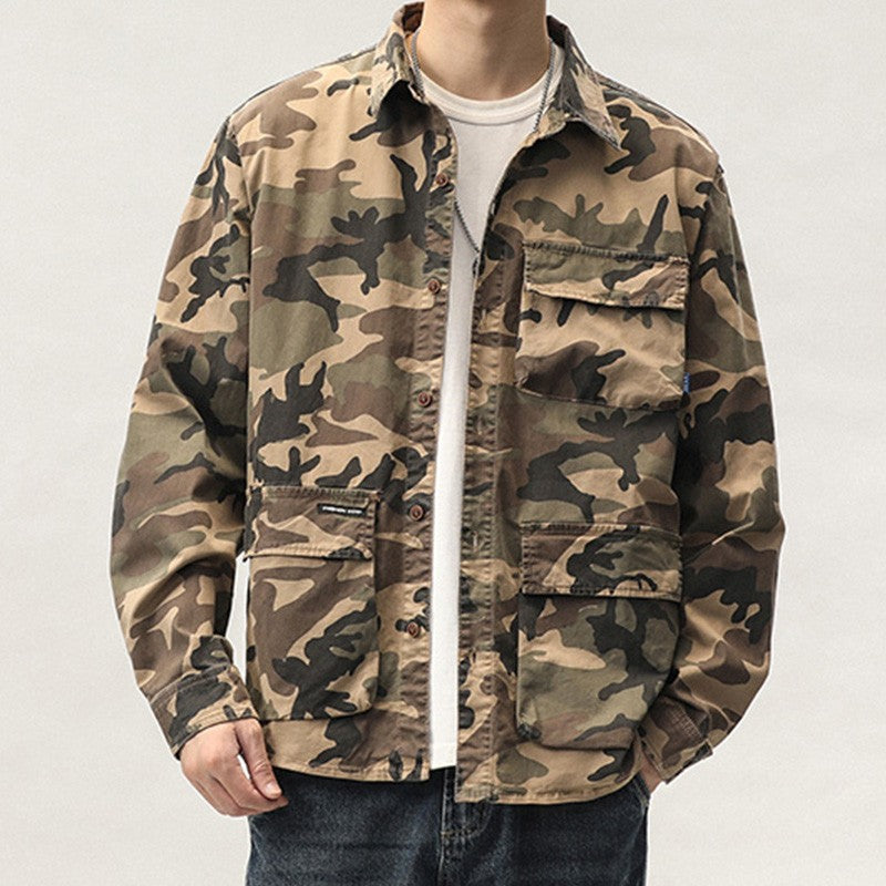 New Men Spring Long Sleeve Camouflage Cargo Casual Lapel Blouses Men High-Quality Design Outdoors Brand Clothing Shirt Male Coat