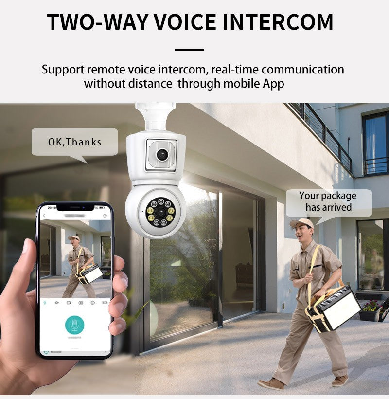 8MP E27 Bulb WiFi Camera 4K Dual Lens Dual Screen Cam Auto Tracking Two Way Audio Night Vision CCTV Security Protection ICSEE