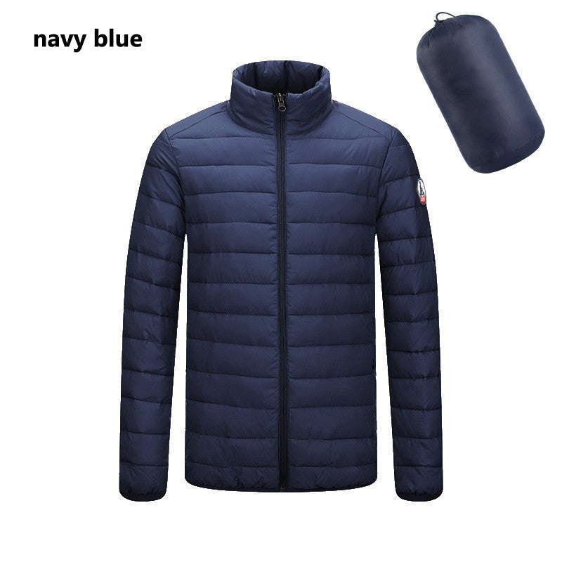 Hot Sales Europe Men Women Long sleeves Embroidery logo Zipper Front Going Out Light Thin Hooded Down Jacket Warm And Windproof