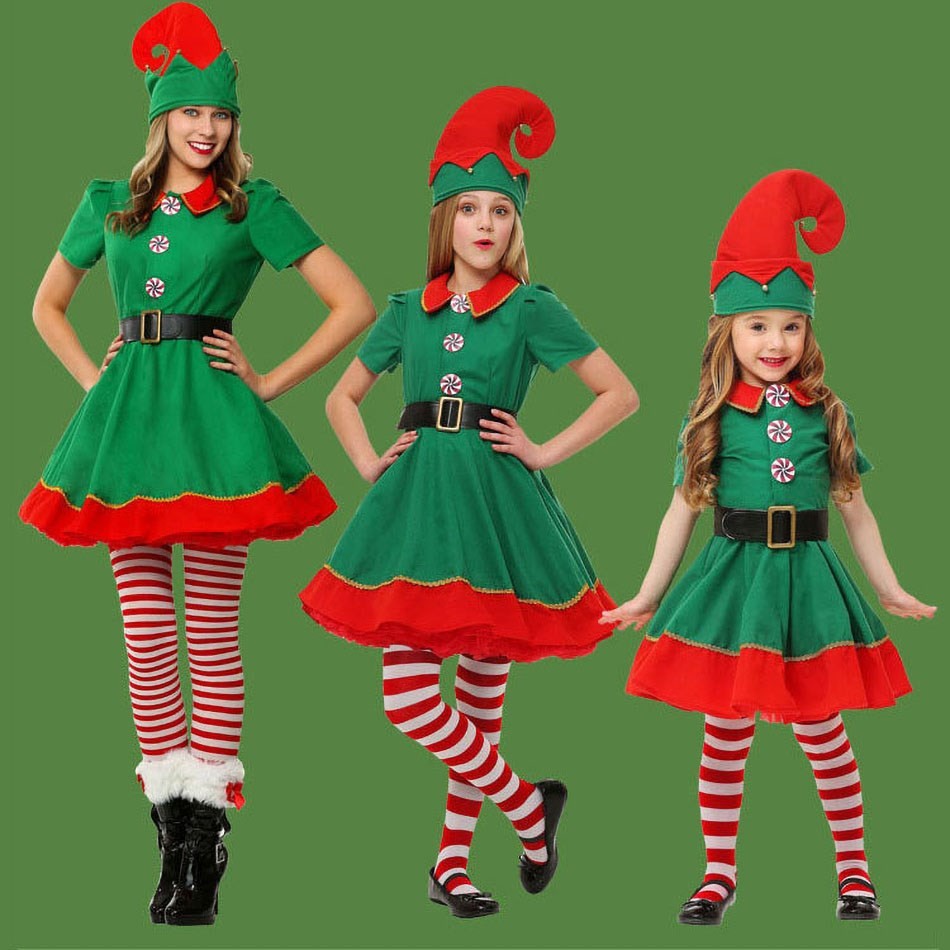 Kids Adult Christmas Clothing Set Kids Tops Pants Hat Belt Children Xmas Clothes Baby Boy Girl Birthday Outfit Elves Costume