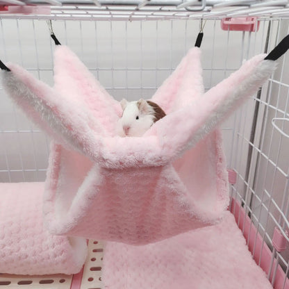 Rede de estimação quente de inverno, rede de hamster de pelúcia espessa de camada dupla, chinchila, porquinho da índia, furão, saco de dormir, gaiola suspensa de hamster