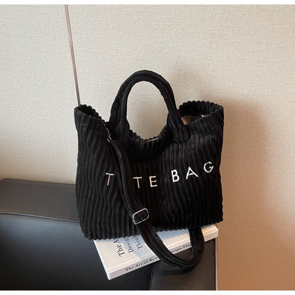 Large Capacity Striped Velvet Handbag Shoulder Bag for Woman Handbags Crossbody Bags, Versatile Letter Corduroy Women's Tote Bag