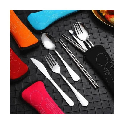 7/3 Peças Conjunto de Talheres de Aço Inoxidável para Acampamento ao Ar Livre Faca de Bife Garfo Colher para Comida Ocidental Bolsa de Pano Criativa Portátil