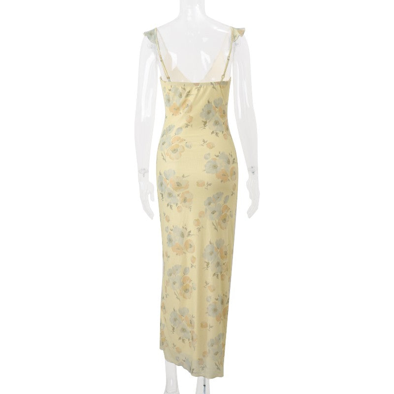 WhereMery Fashion Women Floral Printed Maxi Dresses Sexy Lady Off Shoulder Backl