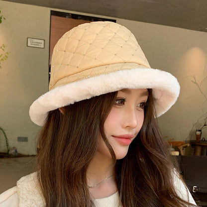 Chapéu de balde coreano feminino celebridade da Internet, marca moderna, quente e espesso, chapéu de bacia, moda versátil, imitação de vison, chapéu de balde de penas.