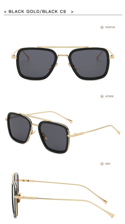 Tony Stark Sunglasses Iron Man Sun Glasses Vintage Square Metal Frames