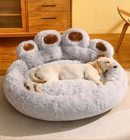 Cama Calmante em Formato de Pata para Pets, Cama de Rosca de Pelúcia Sintética para Cães e Gatos, Lavável à Máquina, Base Antiderrapante