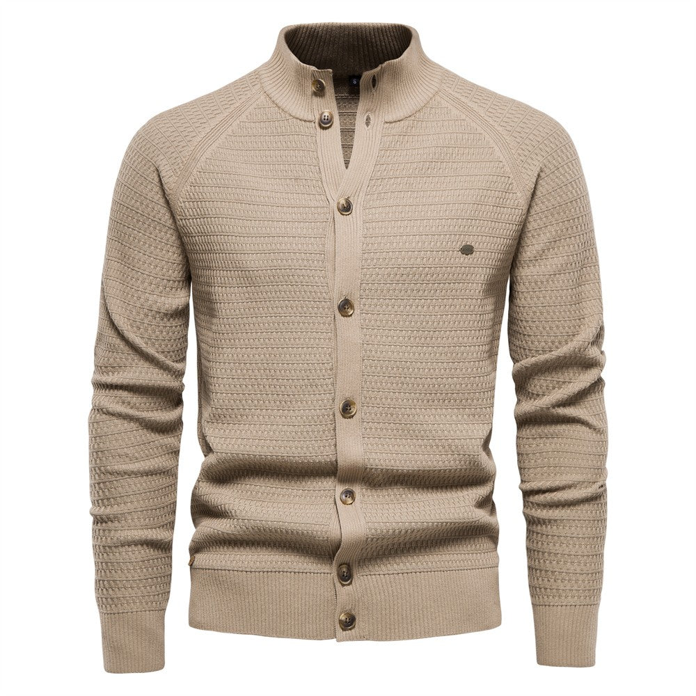 AIOPESON Knitted Mens Cardigan Cotton High Quality Button Mock Neck Sweater for Men New Winter Fashion Designer Cardigans Men