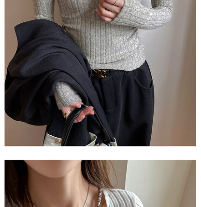 Lace Slim-fitting Bottoming Shirt Fake Two Piece Long Sleeve T-Shirt Women Chic Button Pit Striped Tops Autumn Winter Base Tees