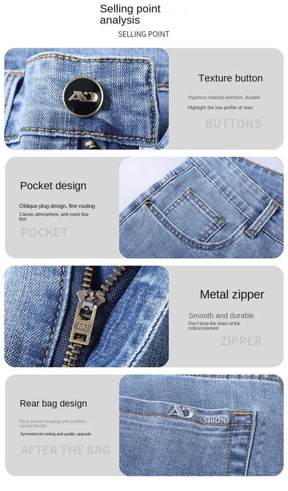 Calça Jeans Masculina Slim Fit 2024 de Material Fino ou Grosso Luxo Estilo Clássico Negócios Jeans Elástico Calças Masculinas Roupas