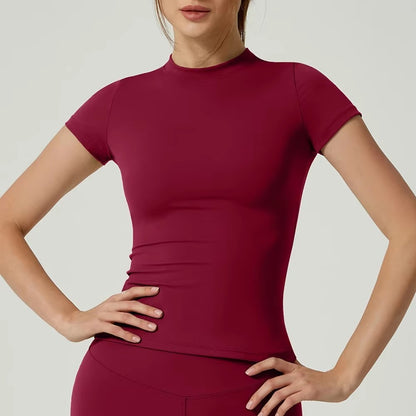 New Women Running Sports T Shirt Summer Short Sleeve Round Neck Breathable Stretchy GYM Yoga Slim Fitness Active Top Tee