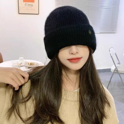 Chapéu de Inverno Feminino Outono Inverno, Gorro de Malha Grosso Versátil, Chapéu de Inverno Quente à Prova de Vento de Cor Sólida para Mulheres, Boné Casual para Atividades ao Ar Livre