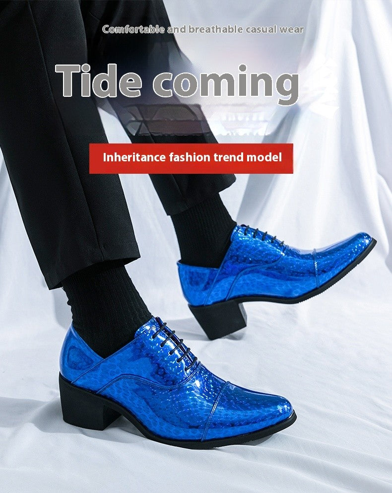 New pointed high-heeled shoes for men to increase business dress office men's shoes groom wedding wedding shoes