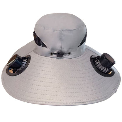 Wide Brim Solar Fan Hat Sun Bucket Hat UV Protection Fishing Hat with 2 Removable Fan Sun Visor Hat for Men Women Fishing