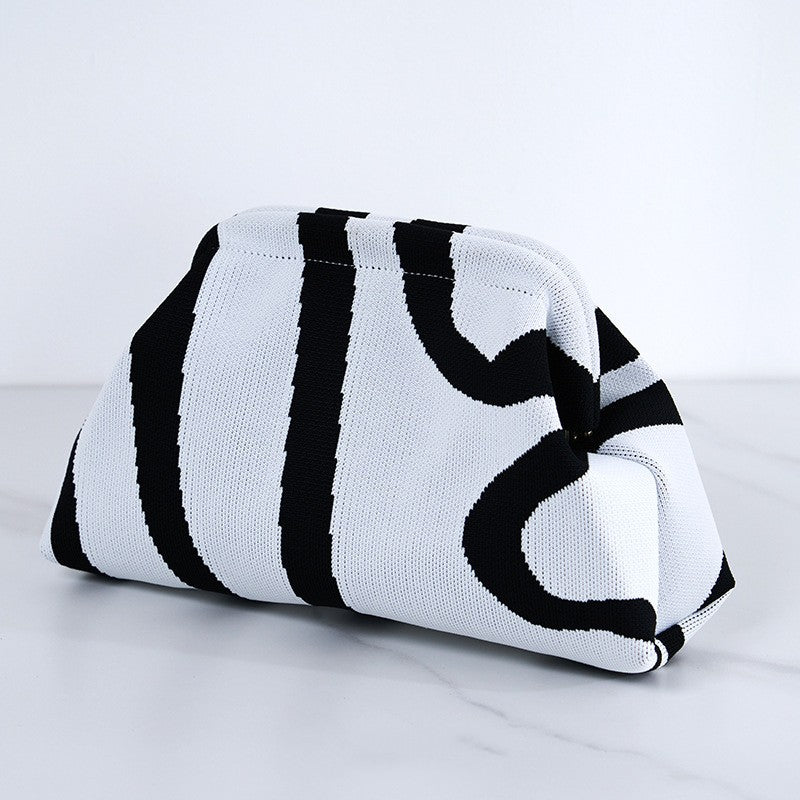 Summer Woven Crochet Purses for Women Beach Clutch Striped Beach Dumpling Hobo Casual Colorblock Bag Ladies Ruched CloudS Purse