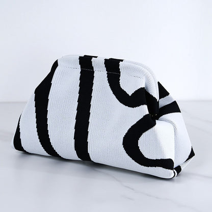 Summer Woven Crochet Purses for Women Beach Clutch Striped Beach Dumpling Hobo Casual Colorblock Bag Ladies Ruched CloudS Purse