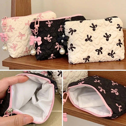 1PC Color Bow Canvas Large Capacity Lipstick Air Cushion Storage Bags Women's Makeup Bag Commuter Handbag Travel Toiletry Bags
