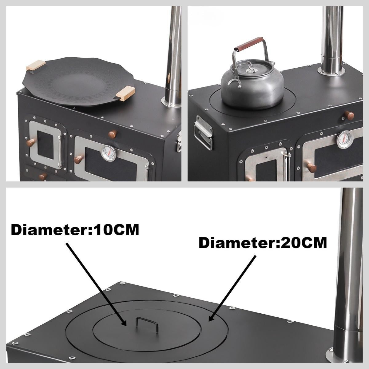 Fogão Multifuncional a Lenha para Acampamento Queimador Externo Portátil com Forno Barraca Fogão Caminhada Piquenique Churrasco Assar Aquecimento Pizza