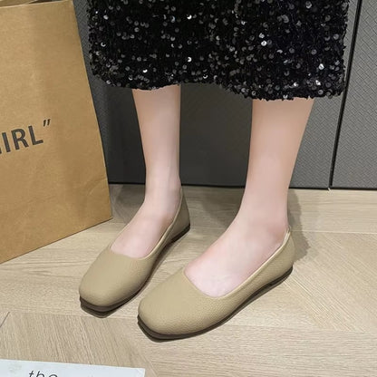 2025 Fall New Premium Leather Loafers Women - Square Toe Slip-On Flats Lightweight Comfortable Work Shoes Breathable Minimalist