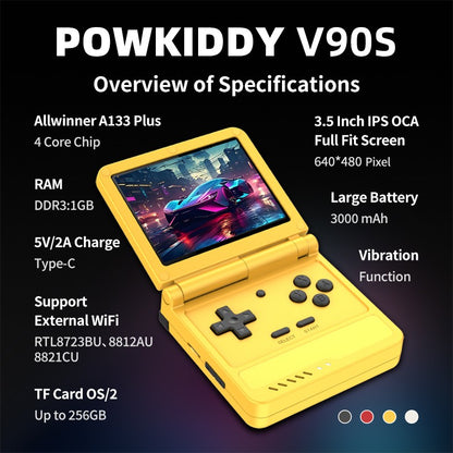 POWKIDDY Retro Flip V90S Portable Handheld Game Console 3.5-inch 640*480 IPS Screen A133Plus Vibration Function Children's Gifts