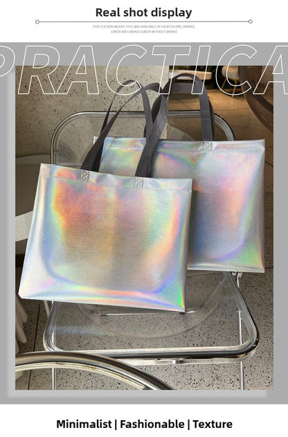 10Pcs Reusable Silver Laser Tote Bag Durable Non Woven Gift Shopping Bag for Wedding Bridesmaid Party Birthday Eco Friendly