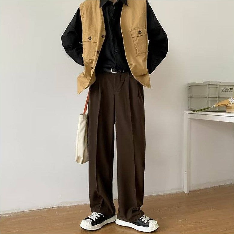 Brown Black Suit Pants Men Slim Fit Fashion Social Mens Dress Pants Korean Casual Straight Pants Mens Office Formal Trousers